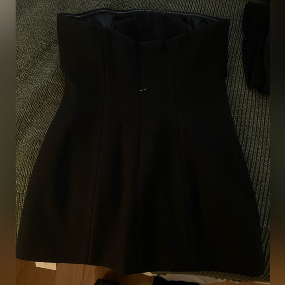 Black Strapless Knit & Leather Top with Gold Buttons - Picture 2 of 2